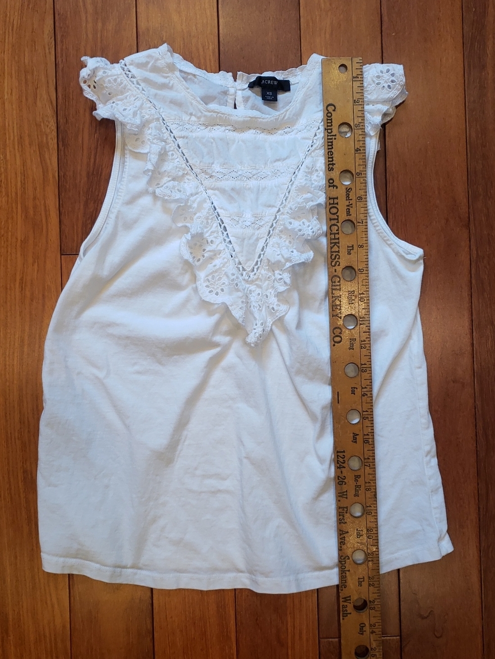 J. Crew Women's XS White Ruffled Eyelet Neckline Blouse - Picture 4 of 8